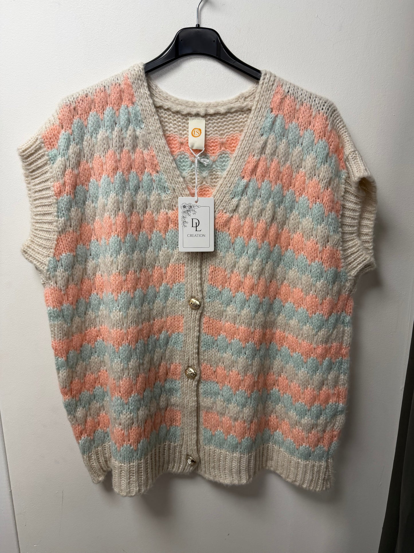 Gilet Sans Manches en Maille à Motifs Géométriques