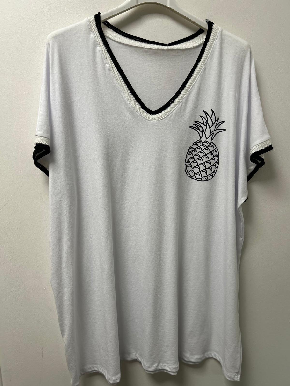 T-shirt blanc 100 % coton avec gravure ananas