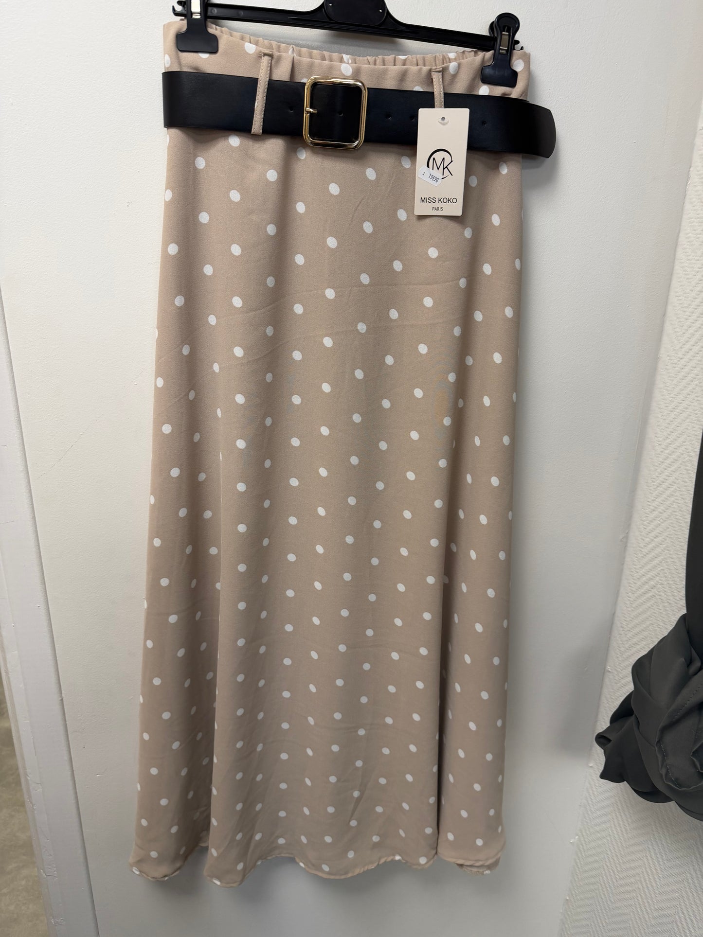Jupe longue à pois et ceinture en similicuir – Miss Koko Paris 0294