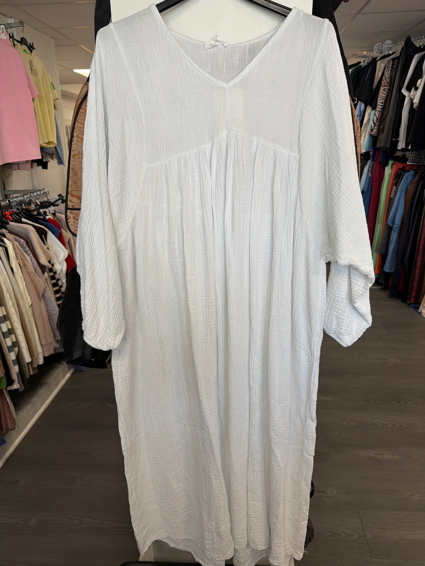 Robe longue en gaze de coton col  V PR2115022