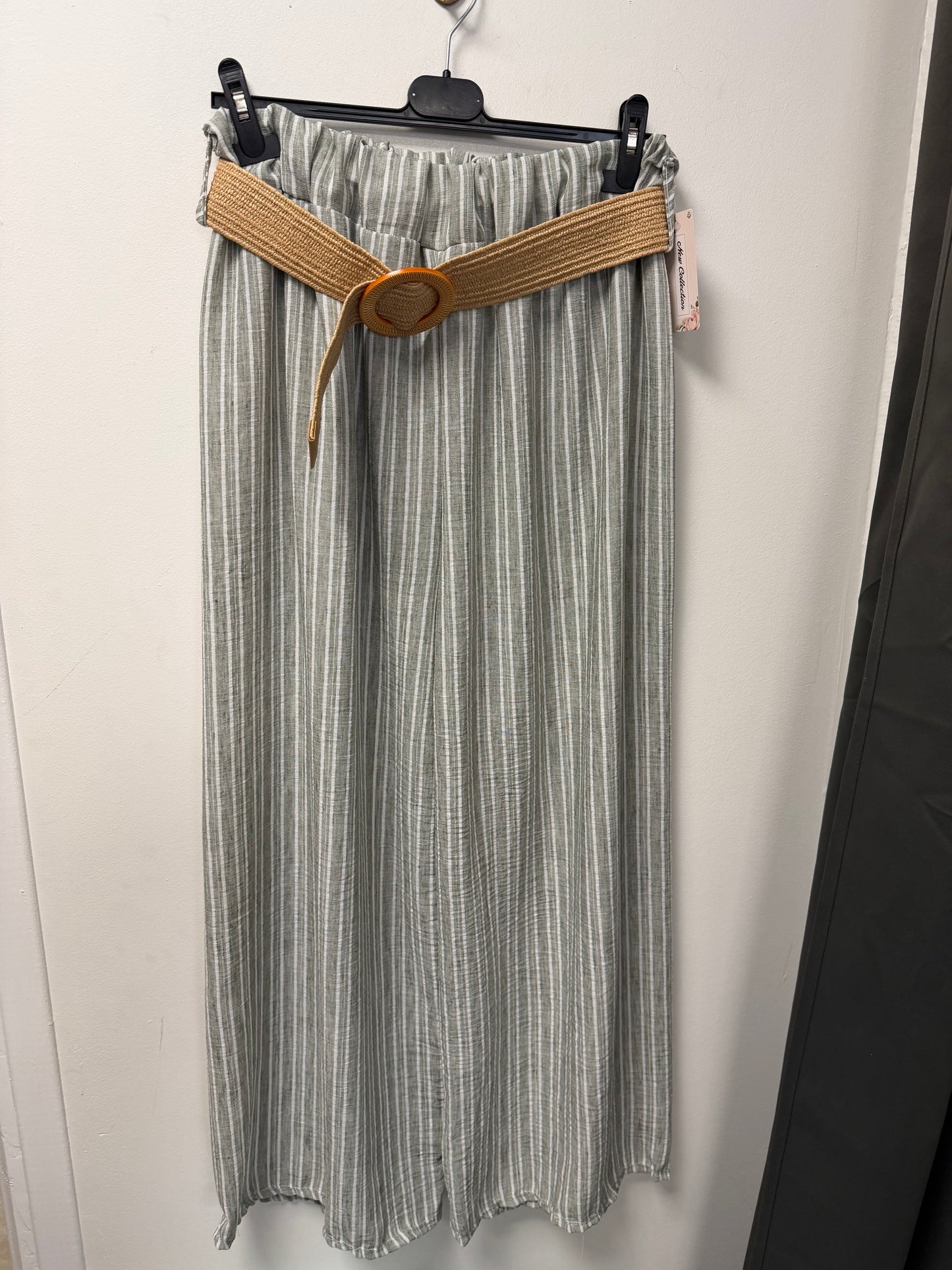 Pantalon Large Rayé avec Ceinture Tressée 2665