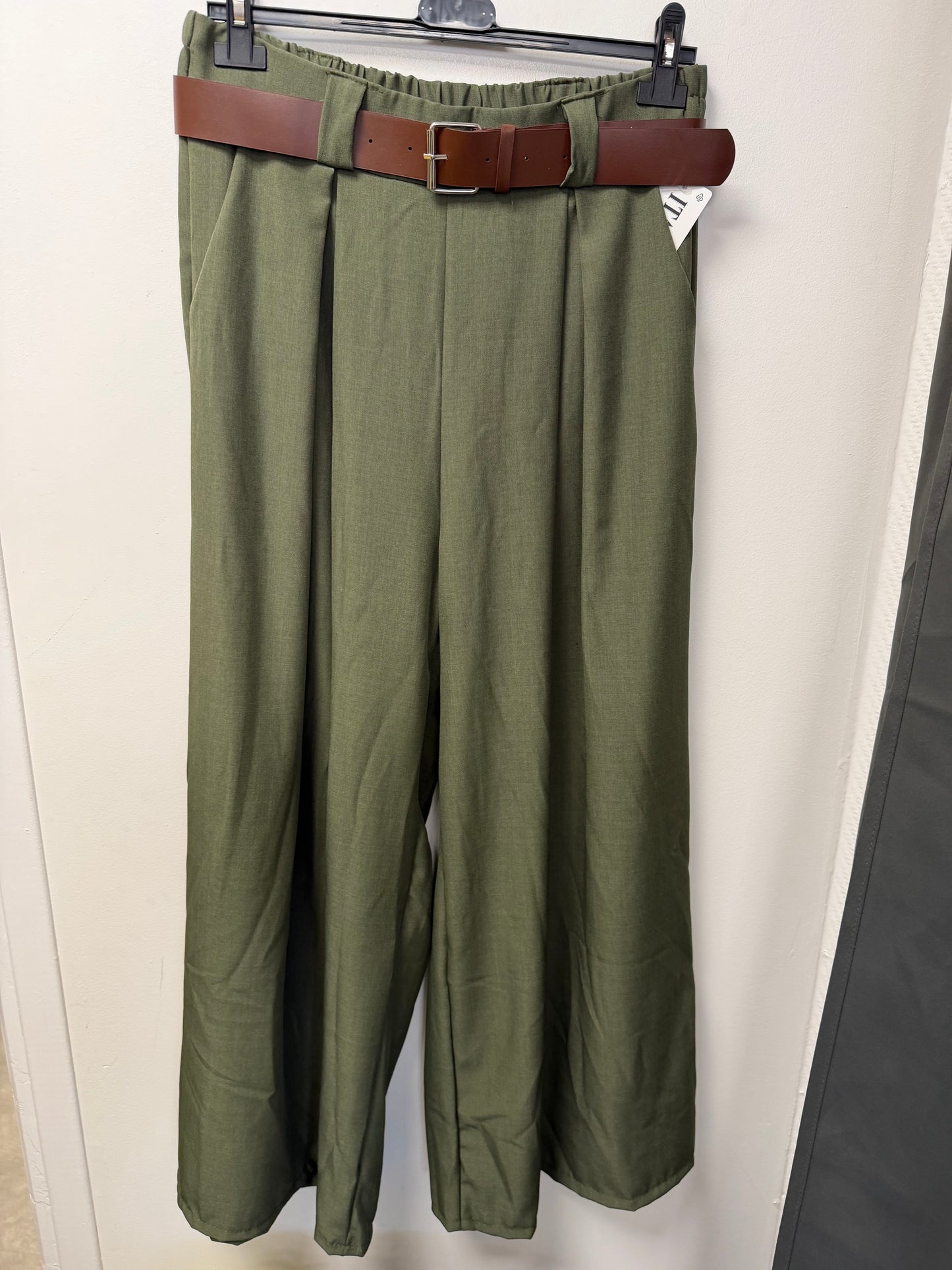 Pantalon Large avec Ceinture Cuir Marron 30608