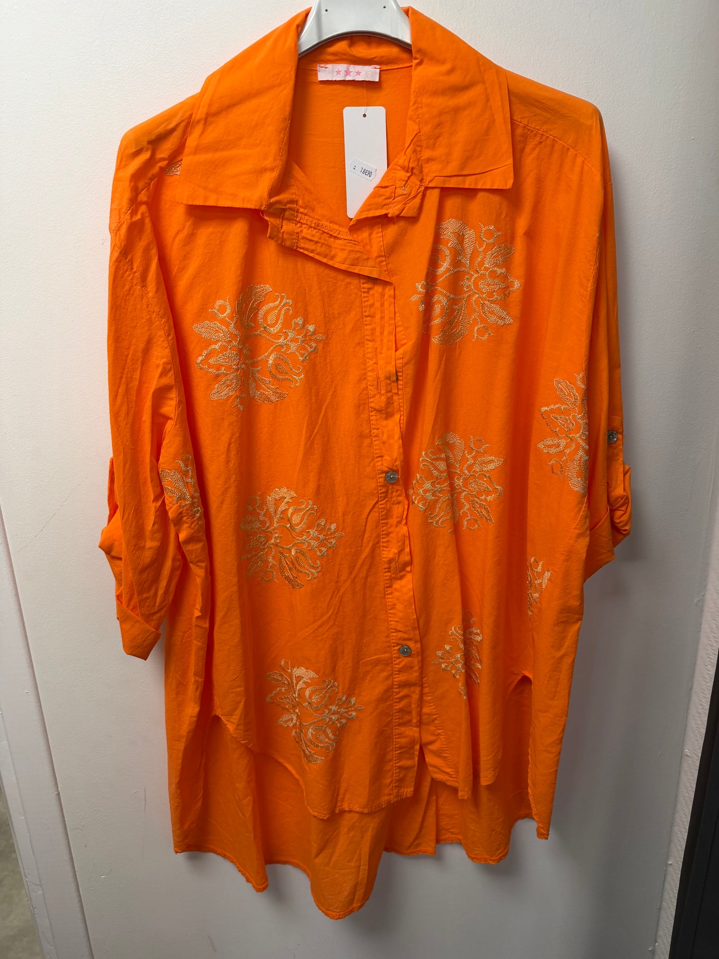 Chemise longue oversize broderies dorées 5123-7