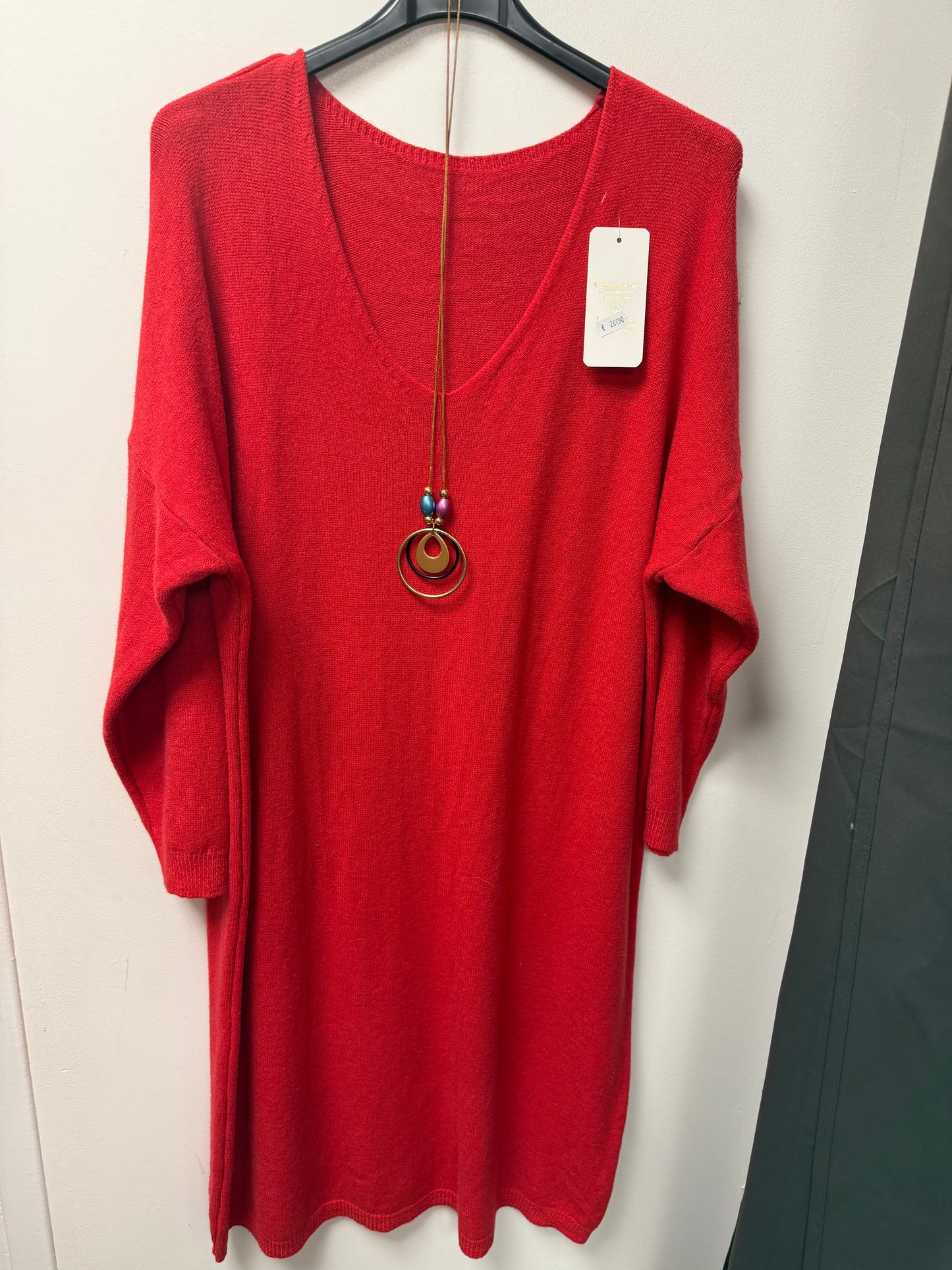 Robe Pull en Maille Fine avec Sautoir 8923