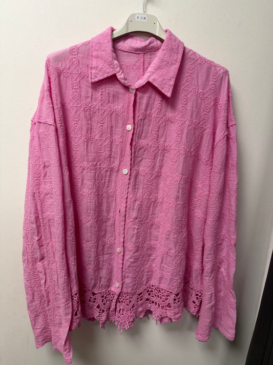 Chemise en Coton Brodé avec Finition Dentelle 4546
