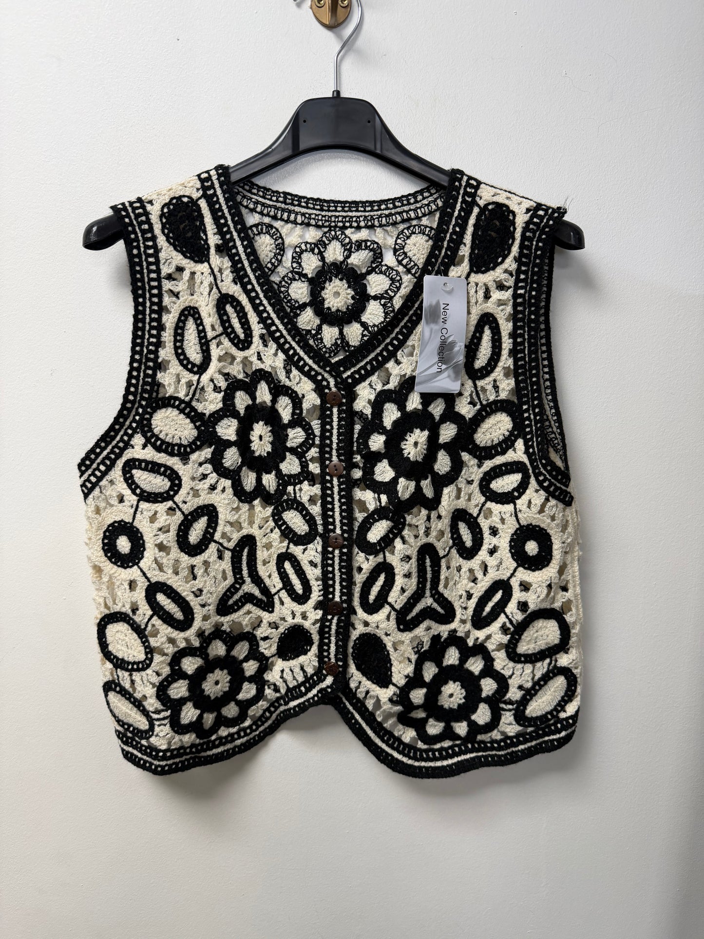 Gilet Crochet Floral Noir et Blanc 978