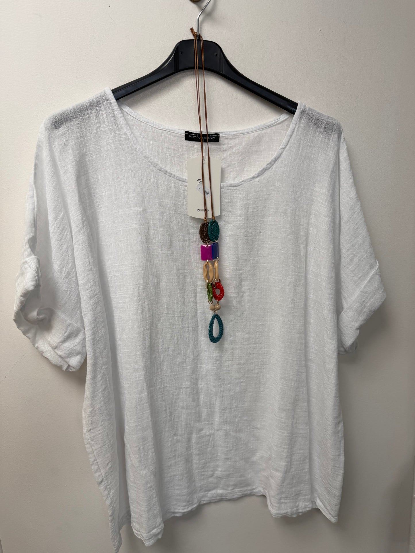 Top en gaze col rond avec collier fantaisie offert 8816