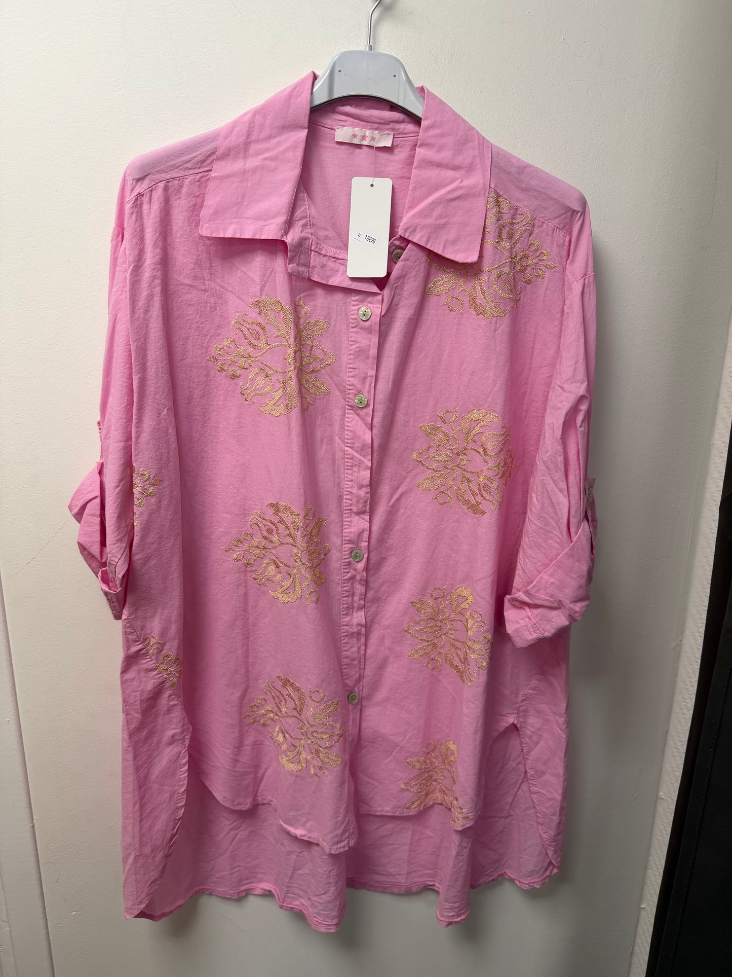Chemise longue oversize broderies dorées 5123-7