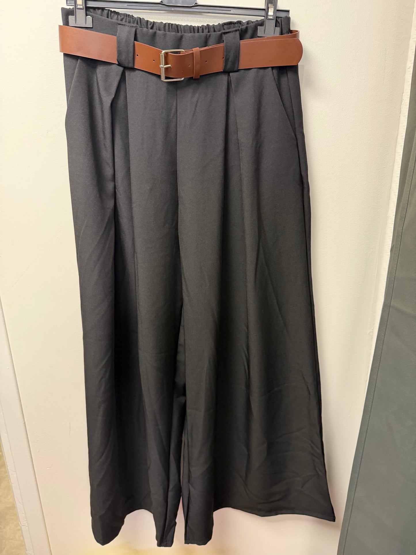 Pantalon Large avec Ceinture Cuir Marron 30608