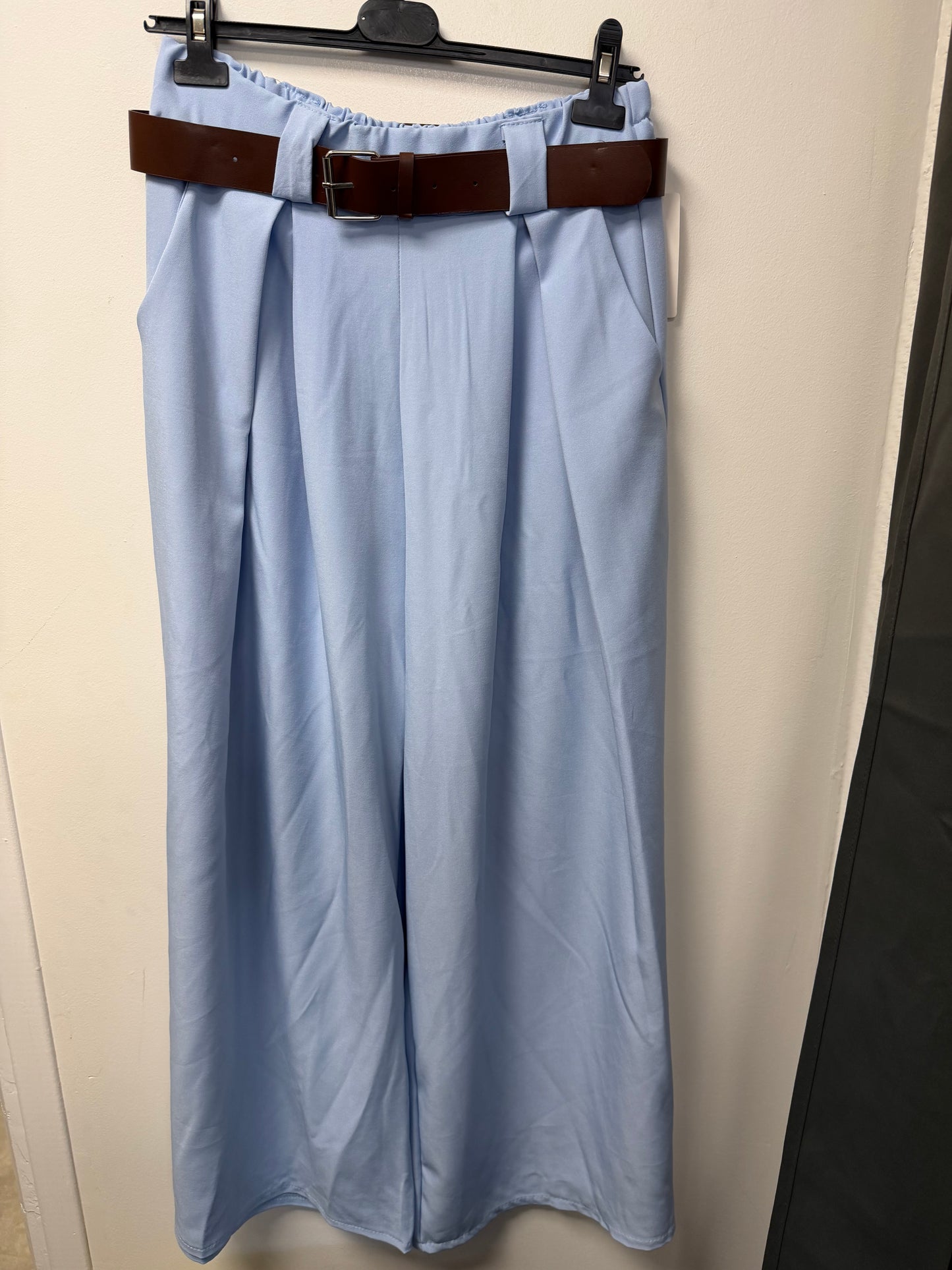 Pantalon Large avec Ceinture Cuir Marron 30608