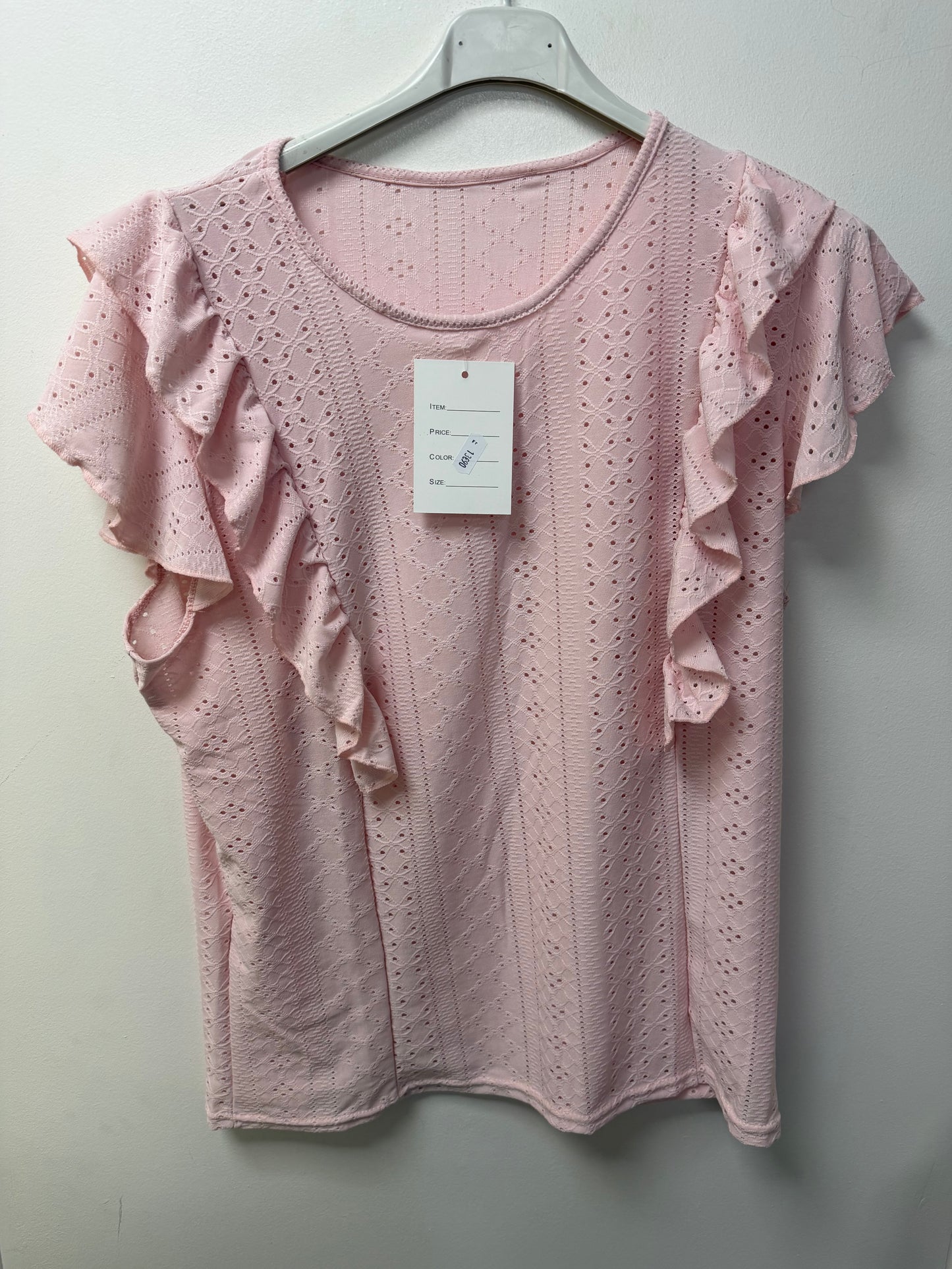 Top en broderie anglaise à volants sur les épaules 7248