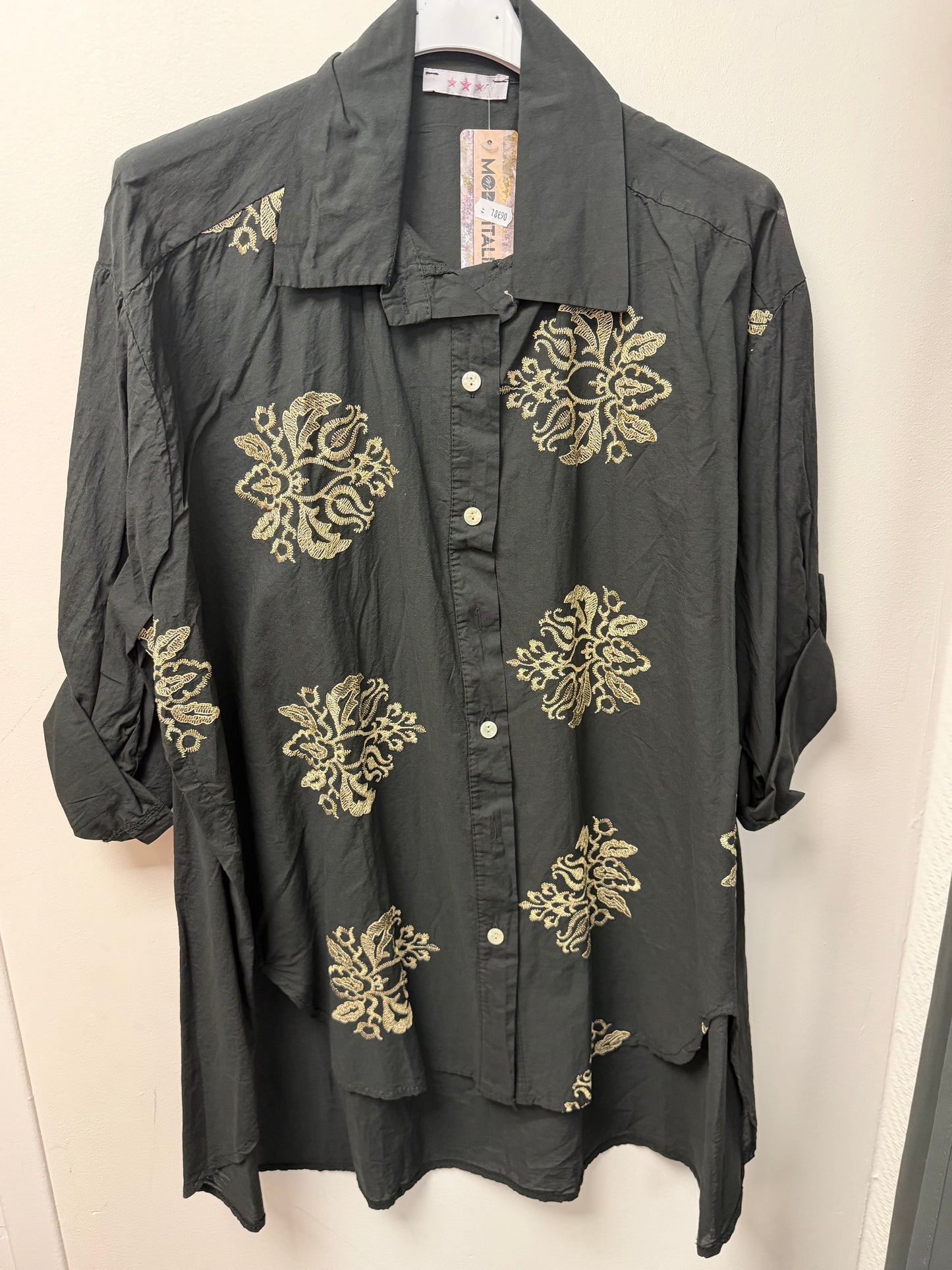 Chemise longue oversize broderies dorées 5123-7
