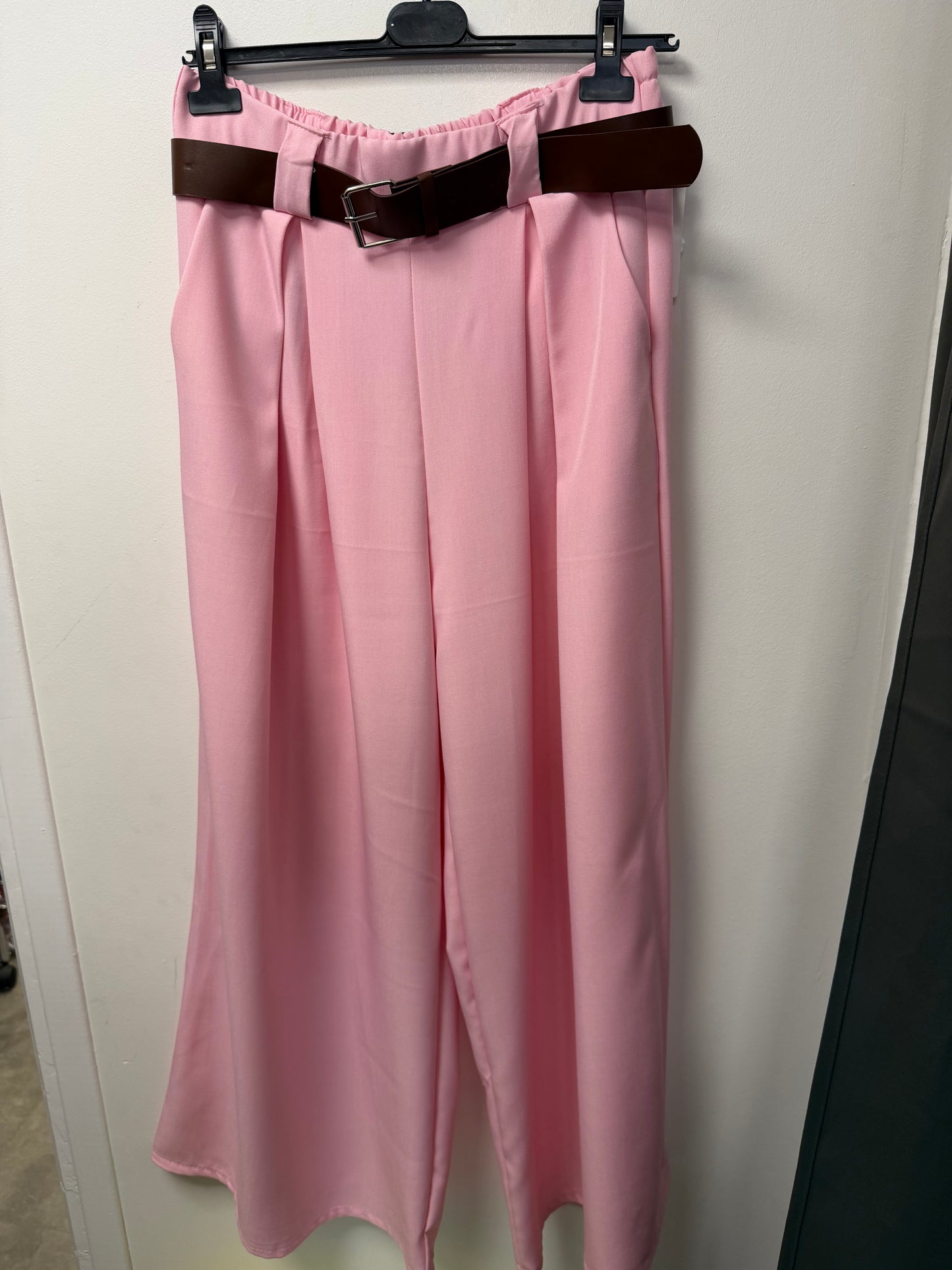 Pantalon Large avec Ceinture Cuir Marron 30608