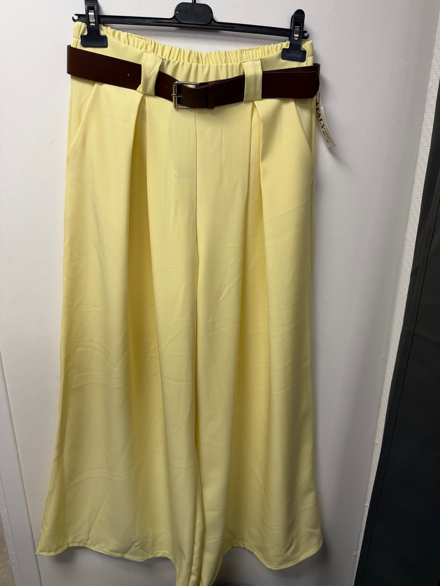 Pantalon Large avec Ceinture Cuir Marron 30608