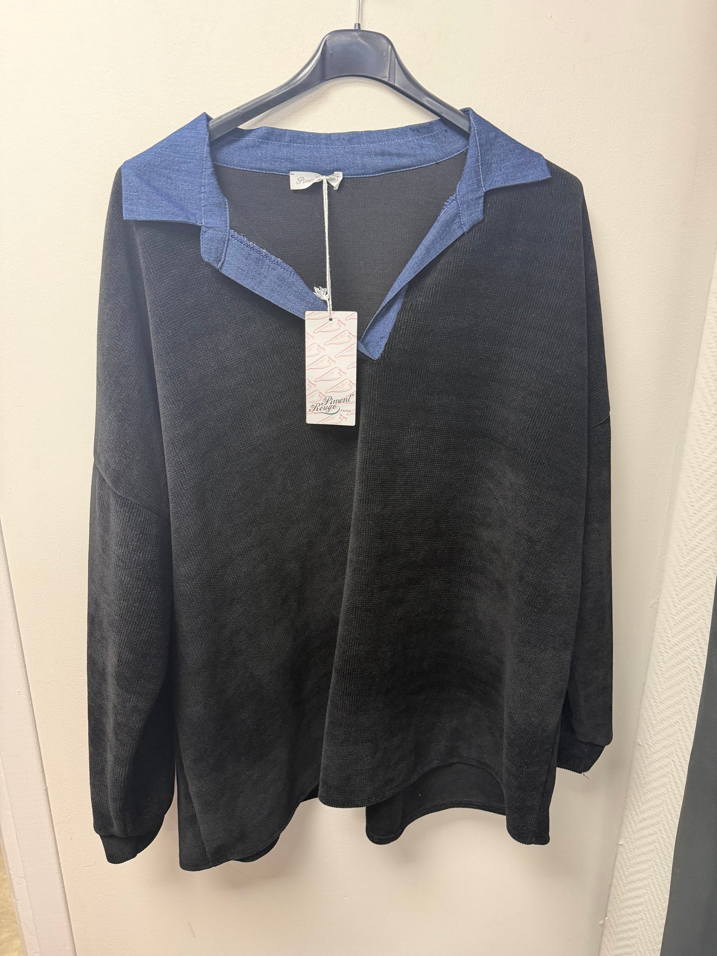 Col chemise velours col jeans 7035