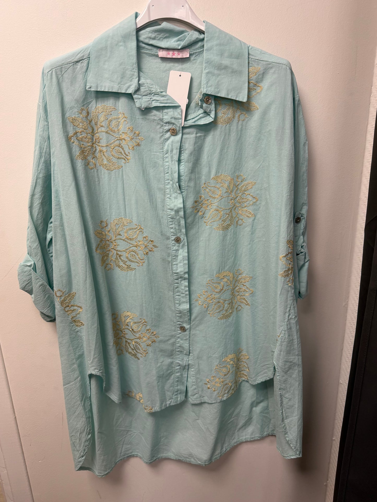 Chemise longue oversize broderies dorées 5123-7