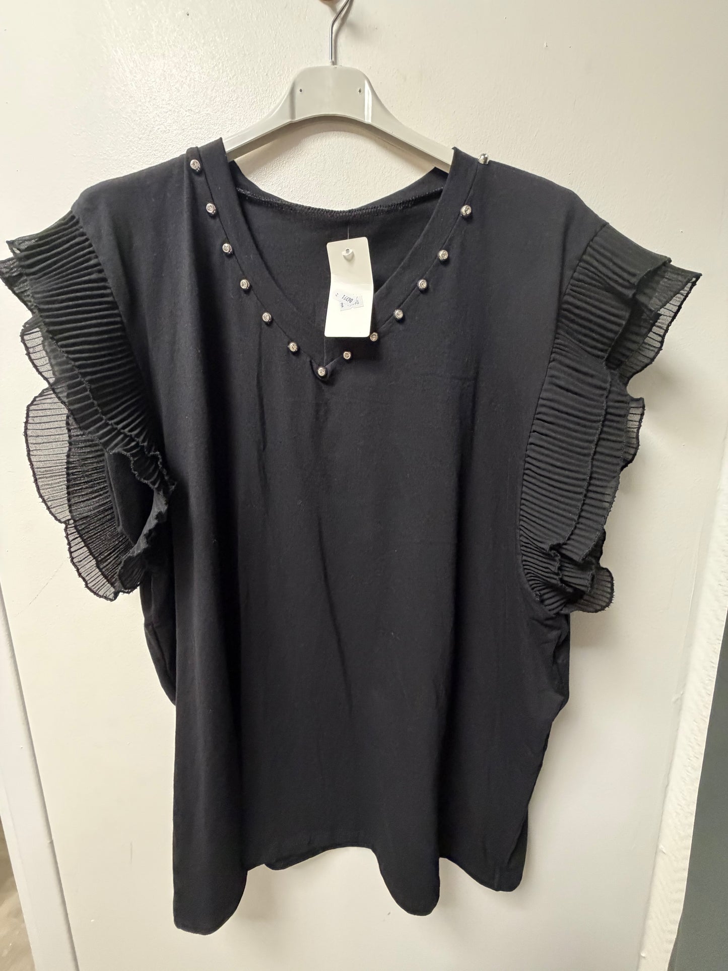 Top col V à volants plissés et strass 3267