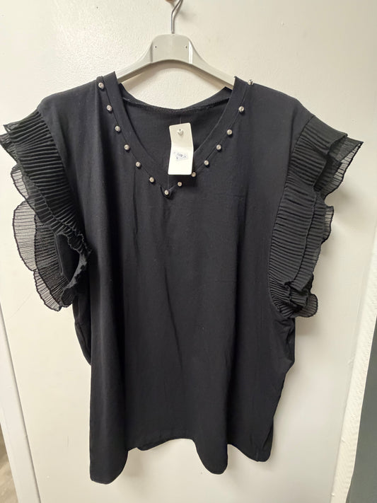 Top col V à volants plissés et strass 3267