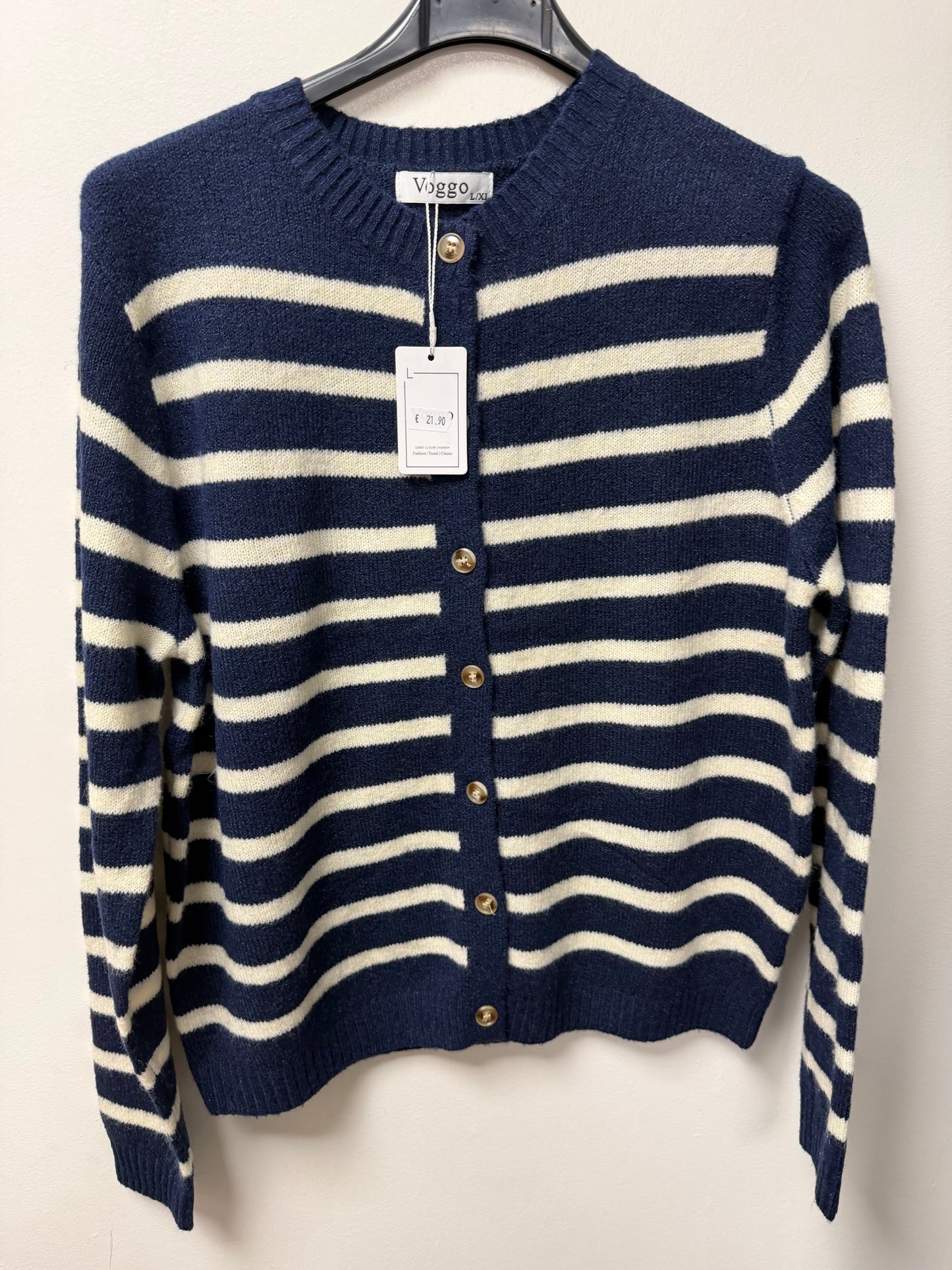 Gilet Rayé – Boutons Dorés Chic VG09