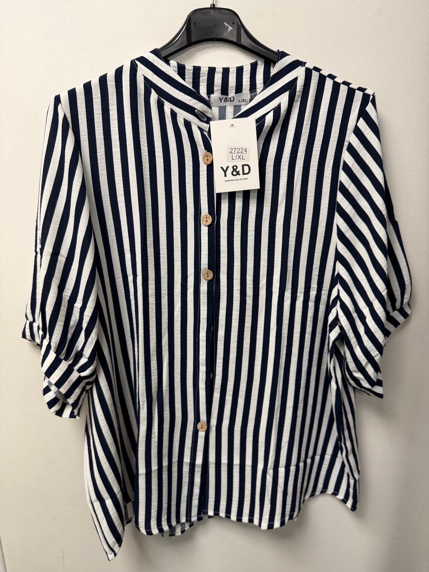 Blouse à rayures et boutons bois 7224