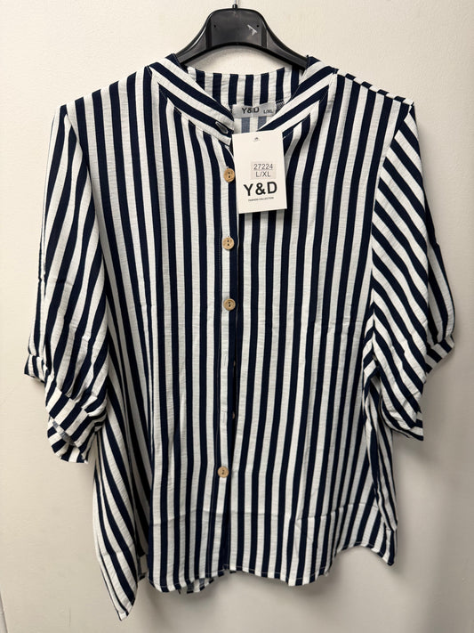 Blouse à rayures et boutons bois 7224