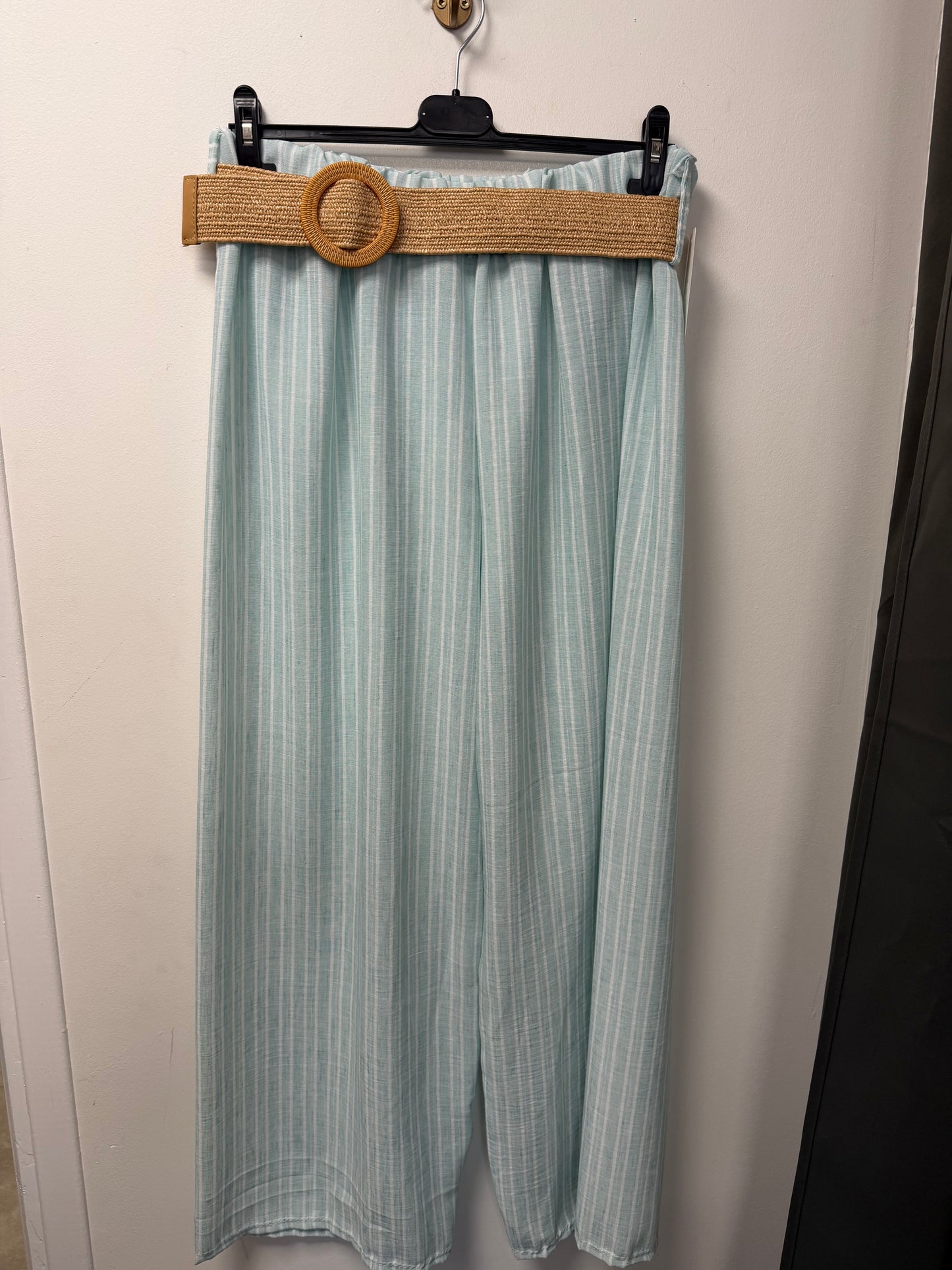 Pantalon Large Rayé avec Ceinture Tressée 2665