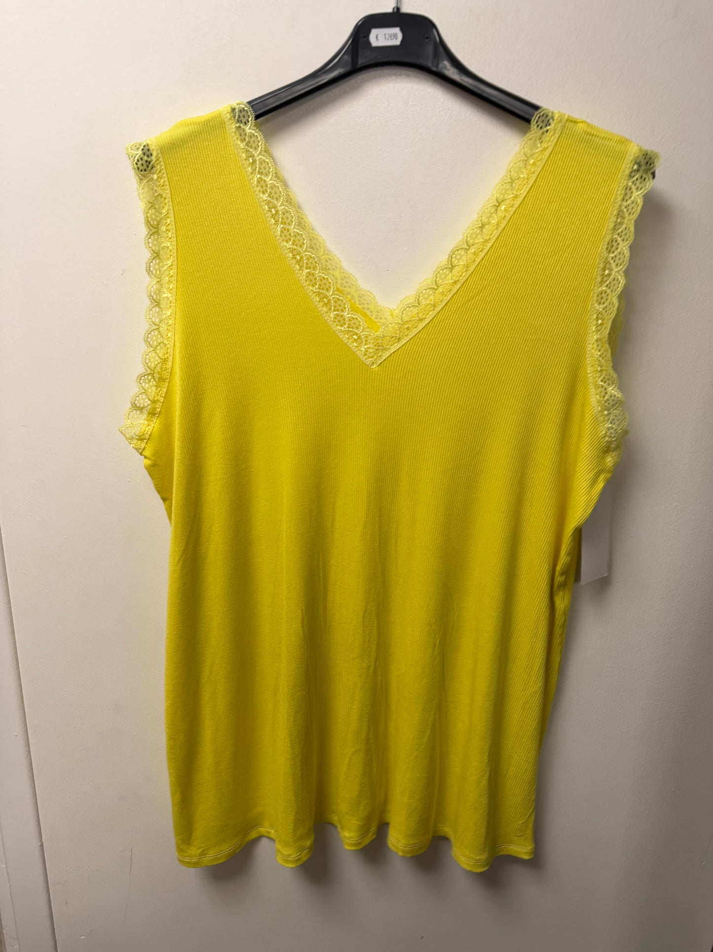 Top Côtelé avec Bordures en Dentelle