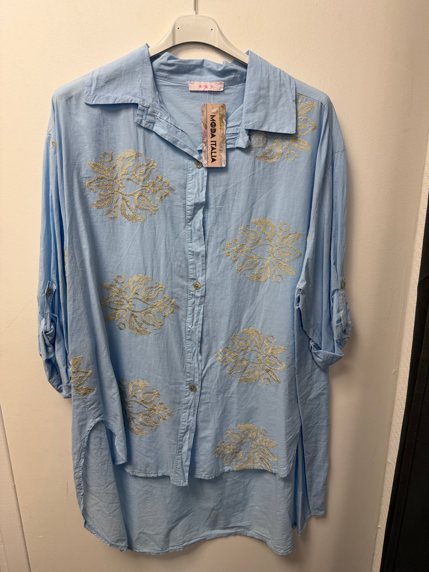Chemise longue oversize broderies dorées 5123-7