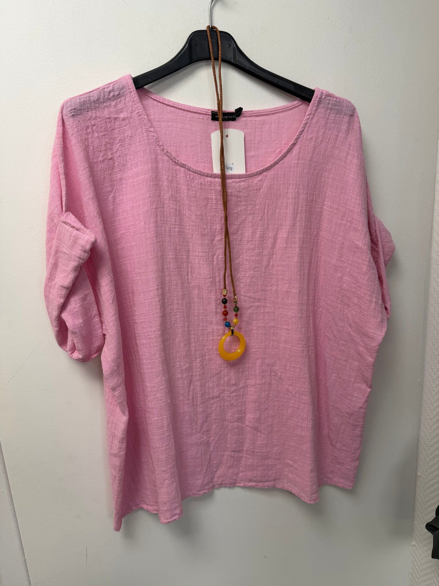 Top en gaze col rond avec collier fantaisie offert 8816