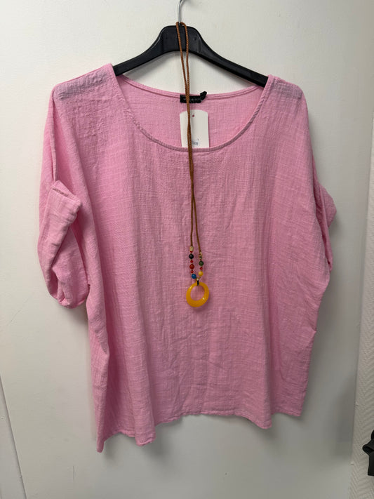Top en gaze col rond avec collier fantaisie offert 8816