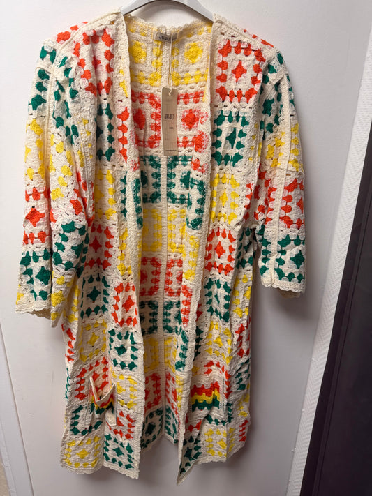 Gilet long ouvert en maille style crochet