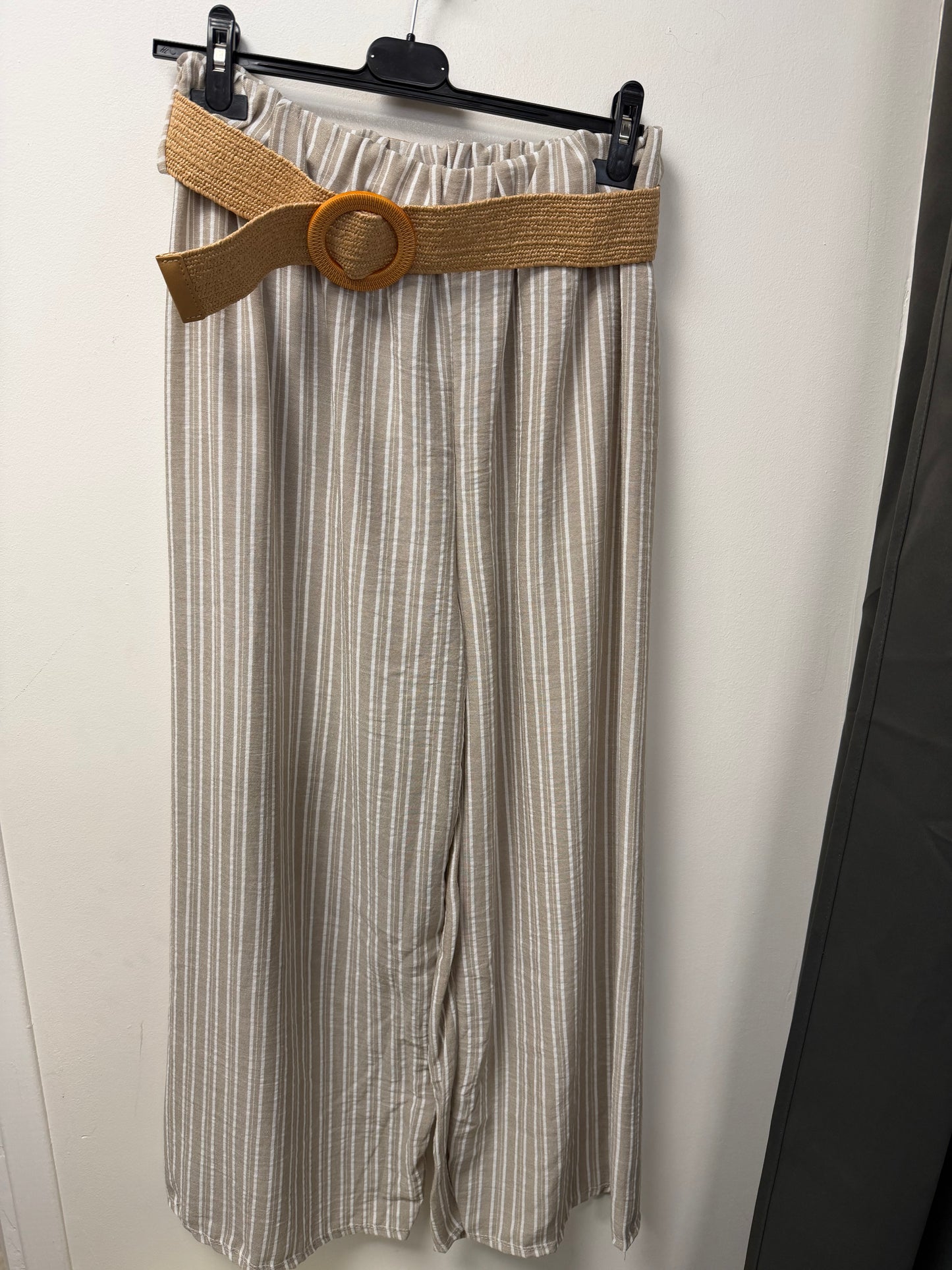 Pantalon Large Rayé avec Ceinture Tressée 2665
