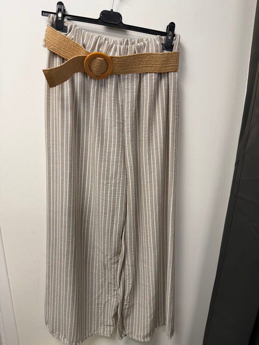 Pantalon Large Rayé avec Ceinture Tressée 2665