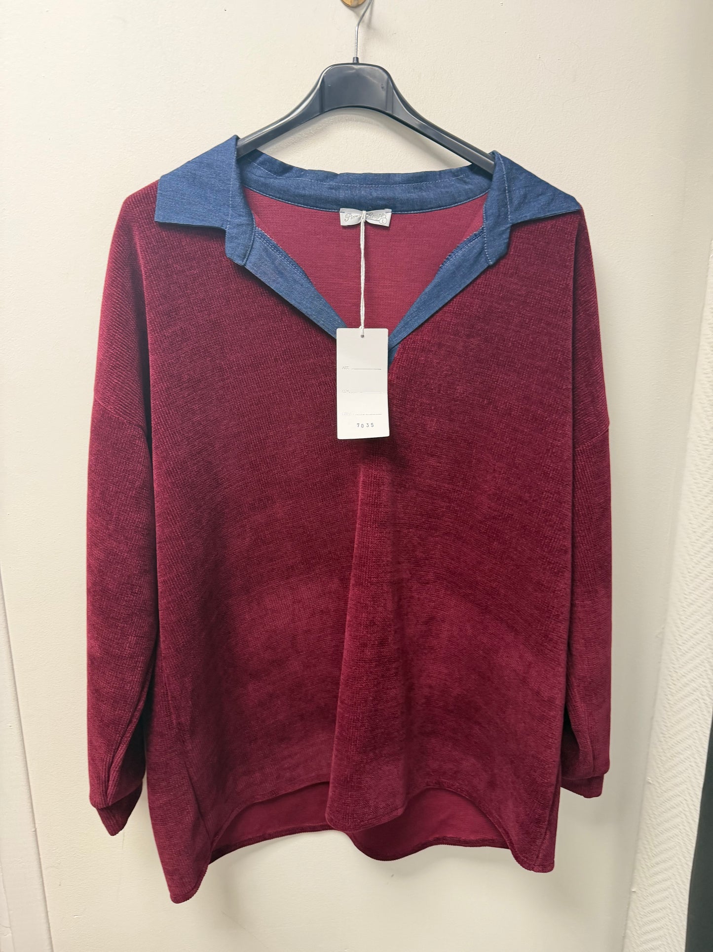 Col chemise velours col jeans 7035