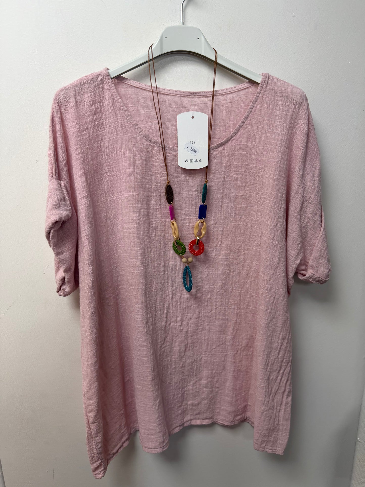Top en gaze col rond avec collier fantaisie offert 8816