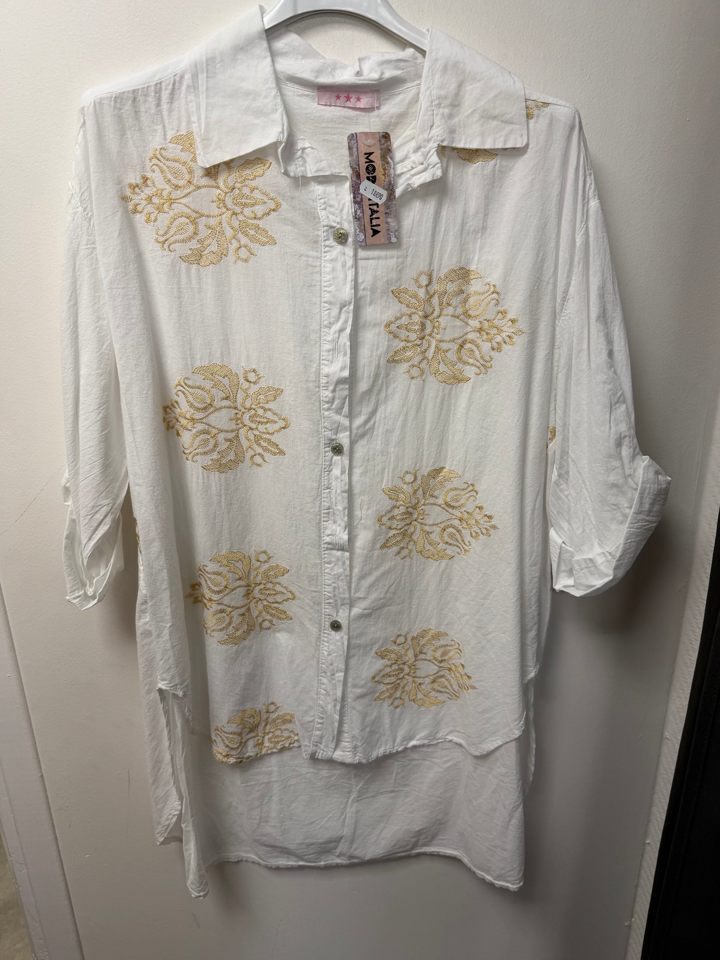 Chemise longue oversize broderies dorées 5123-7