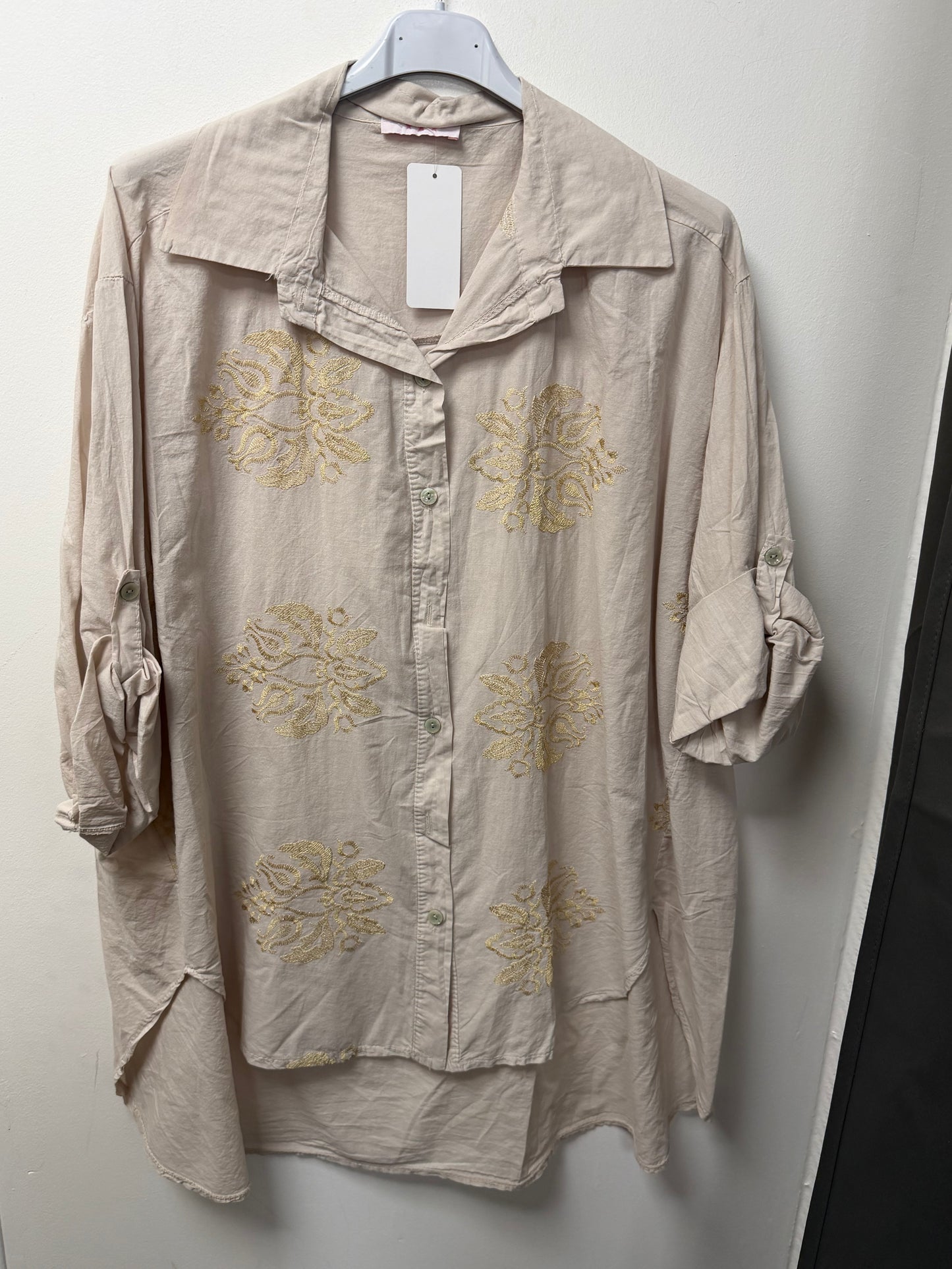 Chemise longue oversize broderies dorées 5123-7