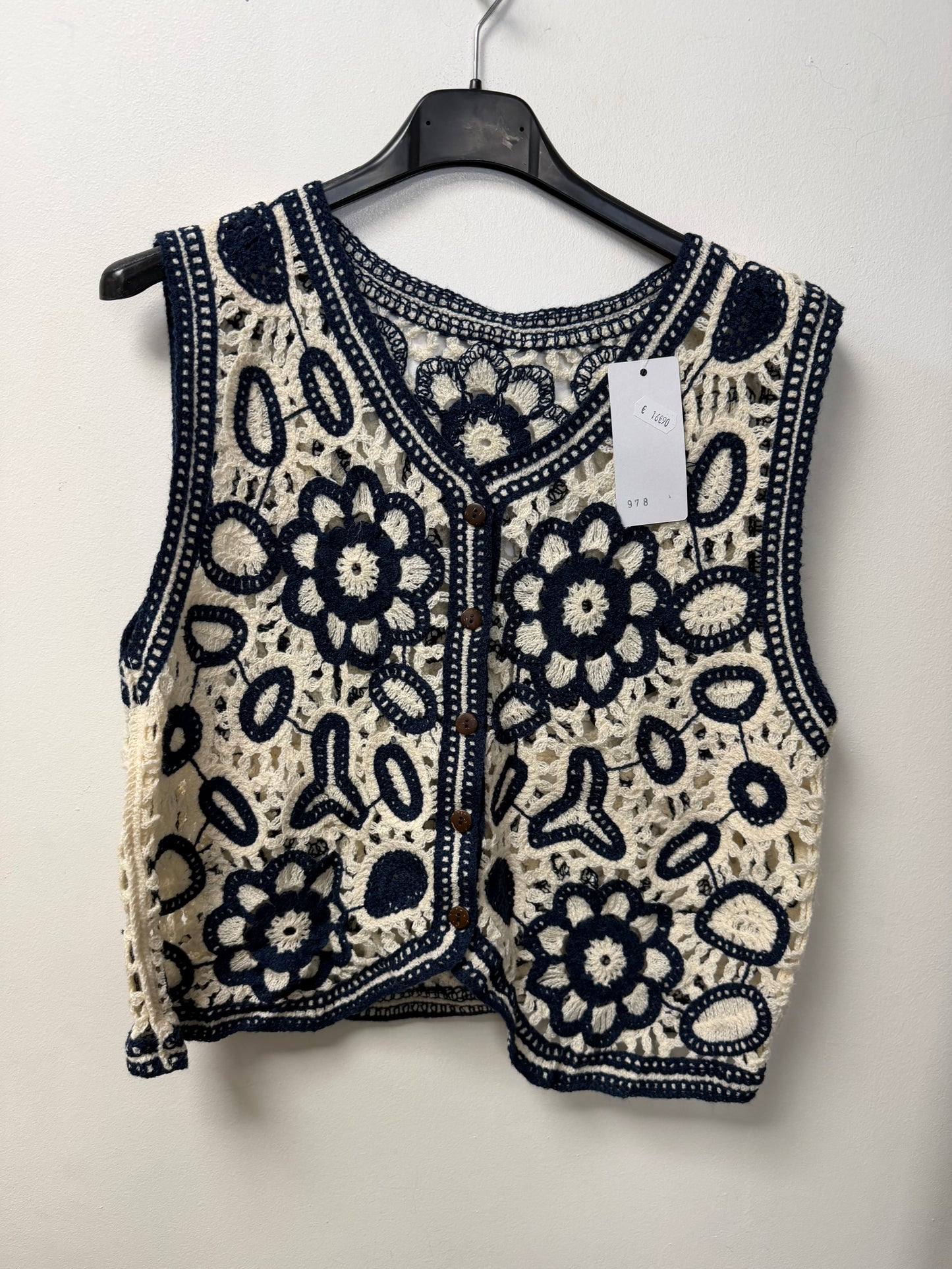 Gilet Crochet Floral Noir et Blanc 978