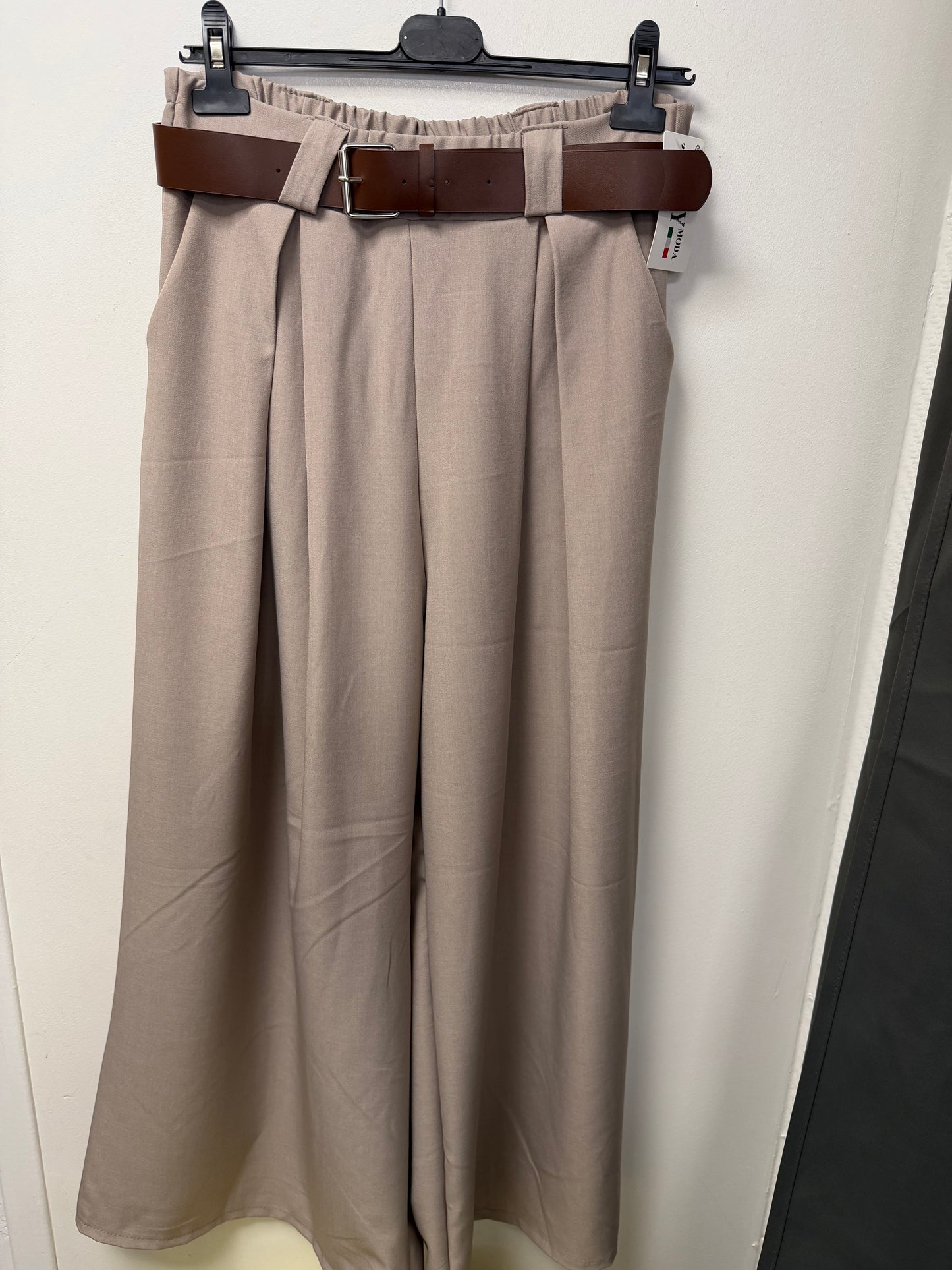 Pantalon Large avec Ceinture Cuir Marron 30608