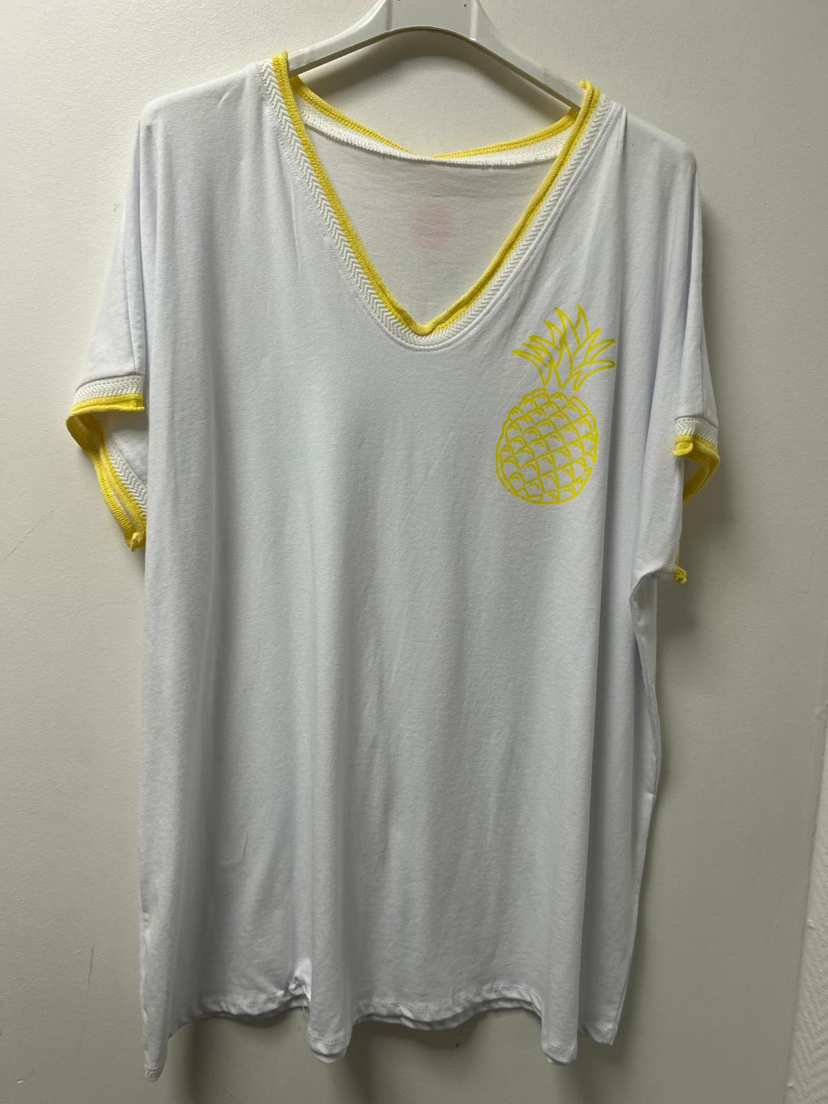 T-shirt blanc 100 % coton avec gravure ananas