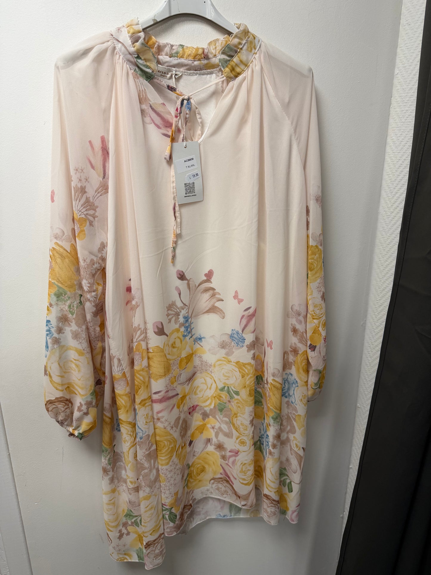 Blouse Fluide Fleurie Manches Amples & Col Noué