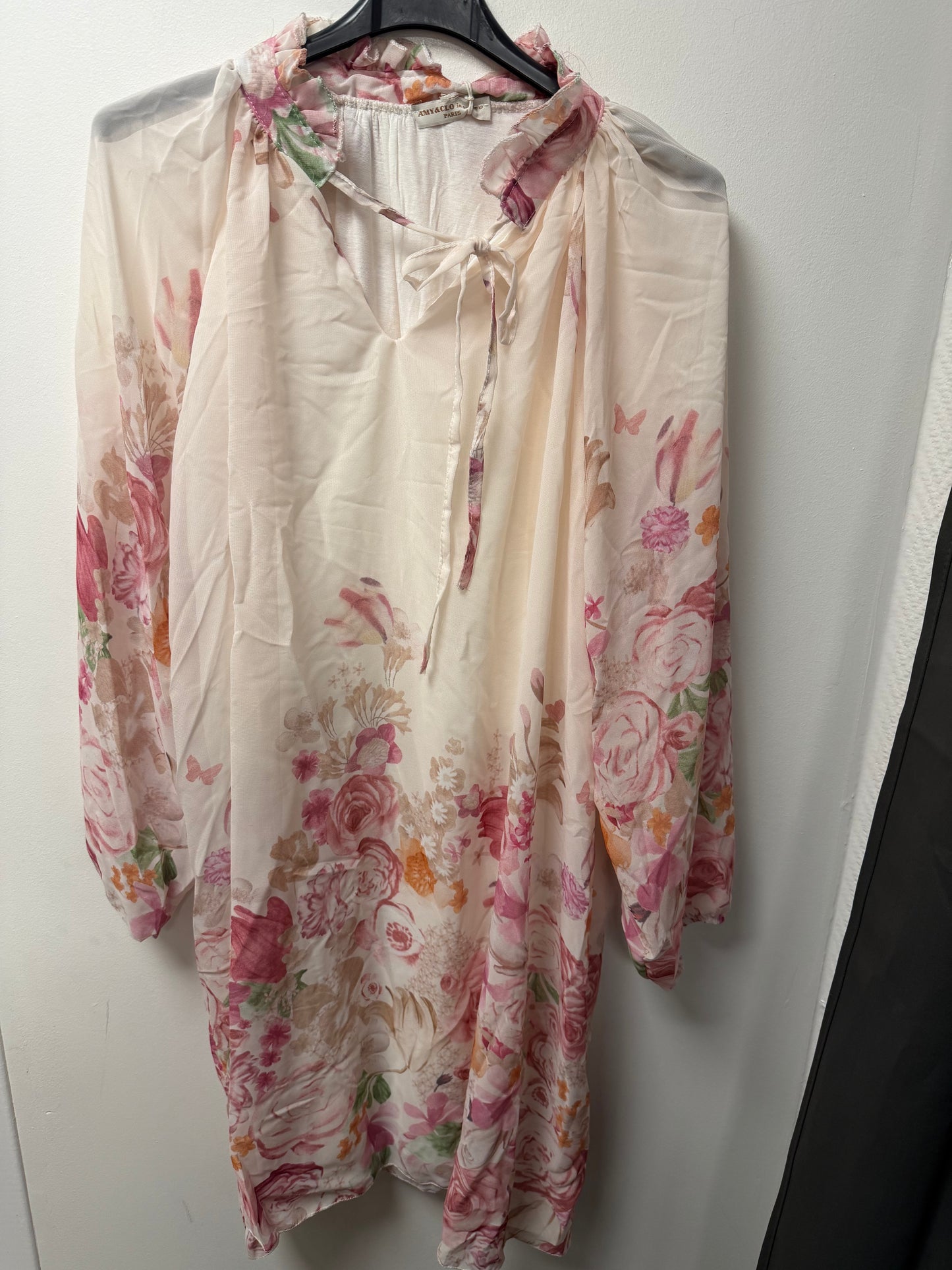 Blouse Fluide Fleurie Manches Amples & Col Noué